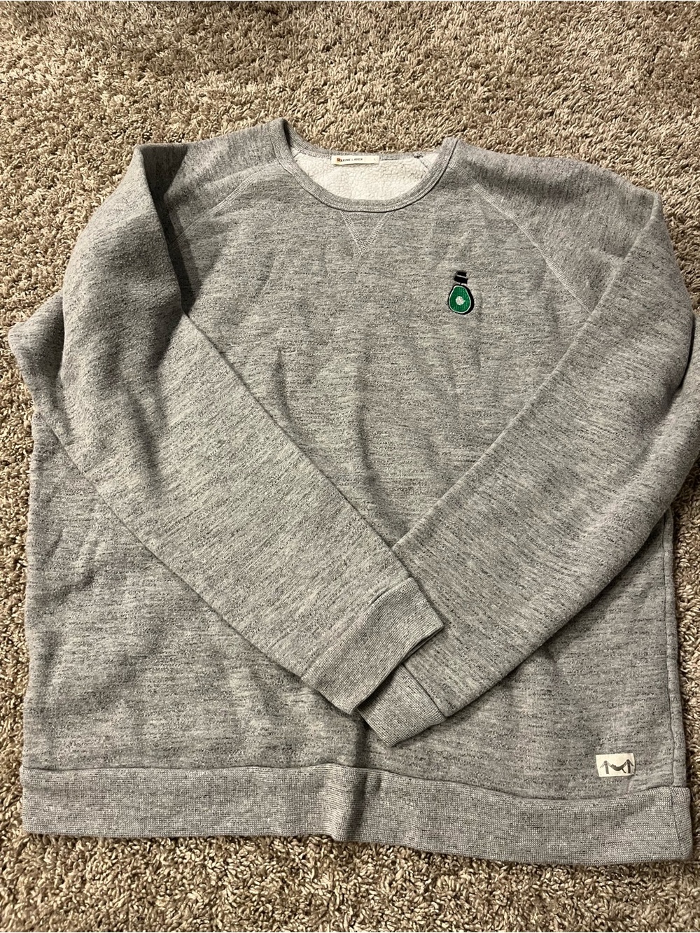 Marine Layer Gray Crewneck Sweater with Green Patch